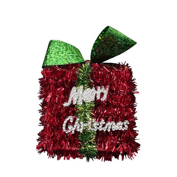 Retro Christmas Door Wall Hanging Decor Tinsel 15” ELF & GIFT BOX Set - Picture 7 of 11